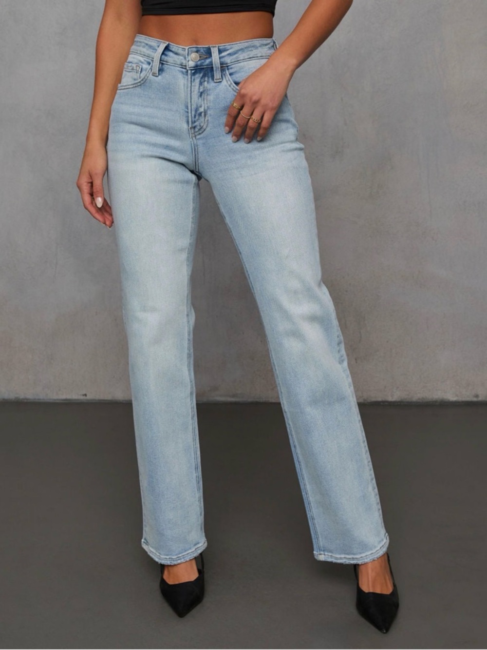 Vici Pale Blue High-Rise Straight Jeans